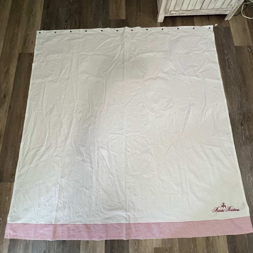 Brooks Brothers Shower Curtain Unisex 72x72 White Red Striped Turkish Cotton